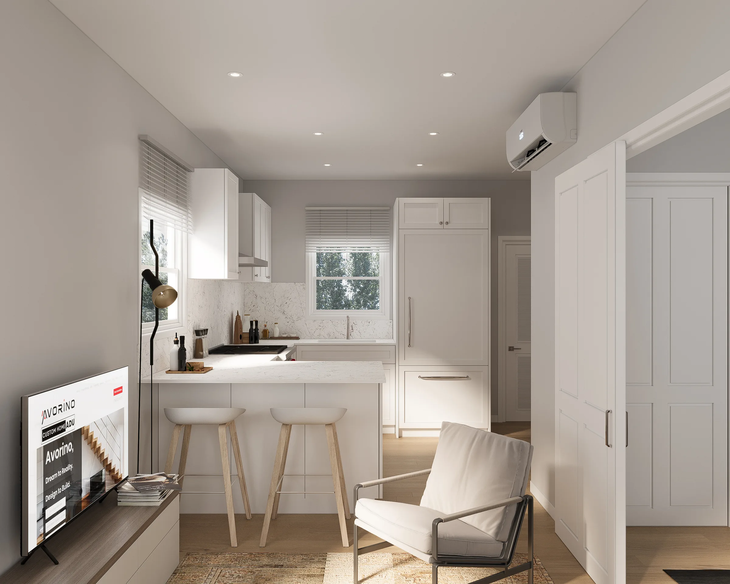 Casielo living — open-plan kitchen-living with breakfast bar