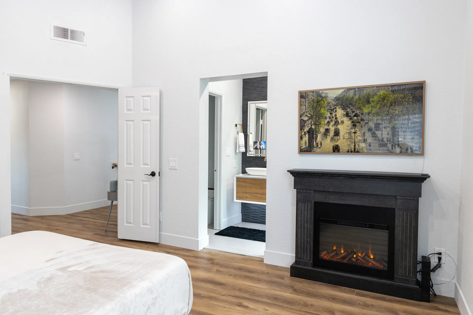 Whole-home remodel — bedroom with fireplace, Orange, Avorino