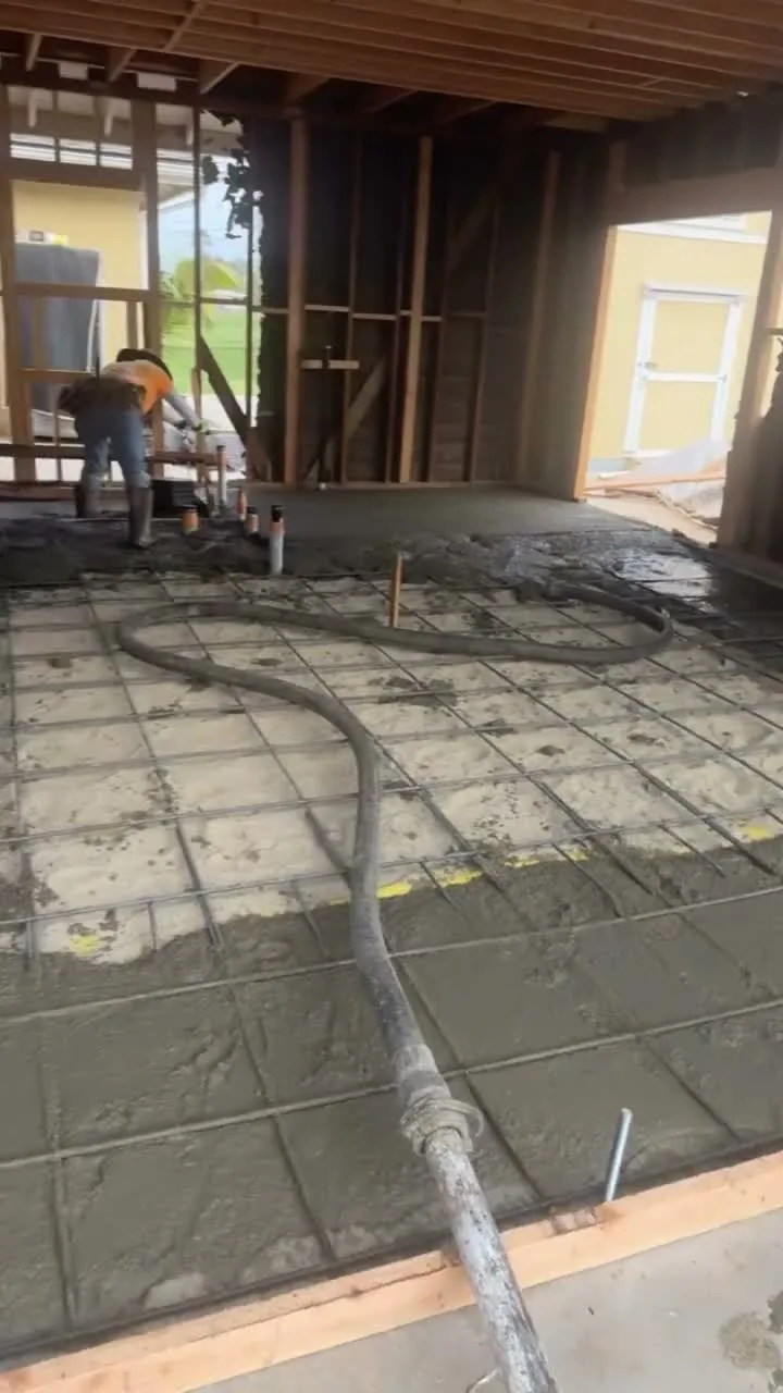 Garage conversion ADU under construction — the new slab being poured, Brea, Avorino