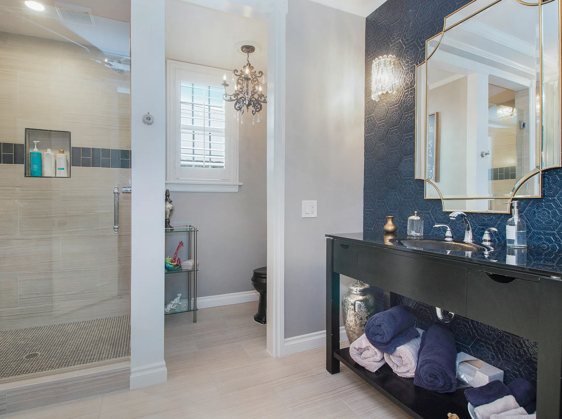 Primary bath remodel — walk-in shower and vanity, Mission Viejo, Avorino
