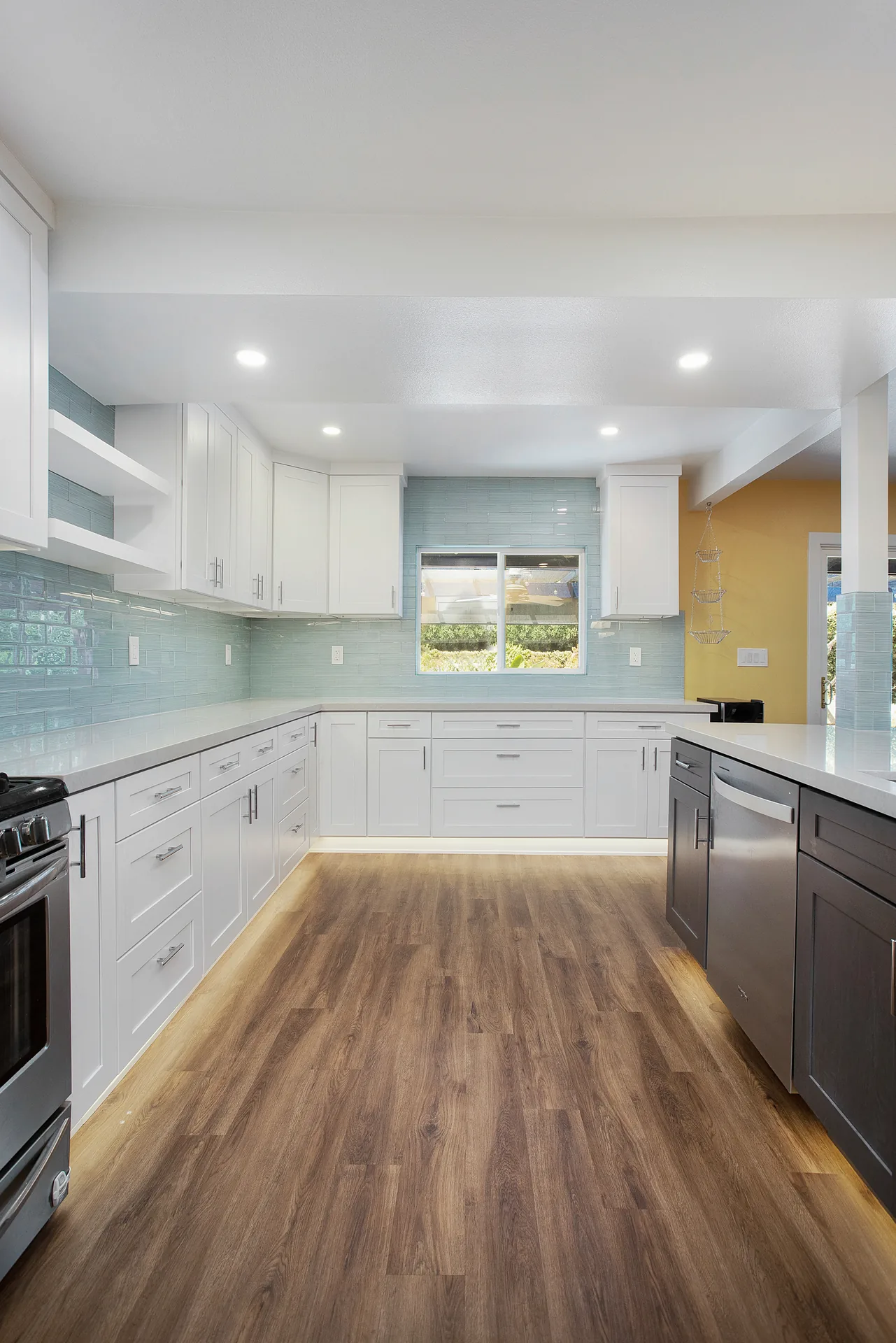 Open-concept kitchen remodel — full kitchen from the doorway, Orange, Avorino