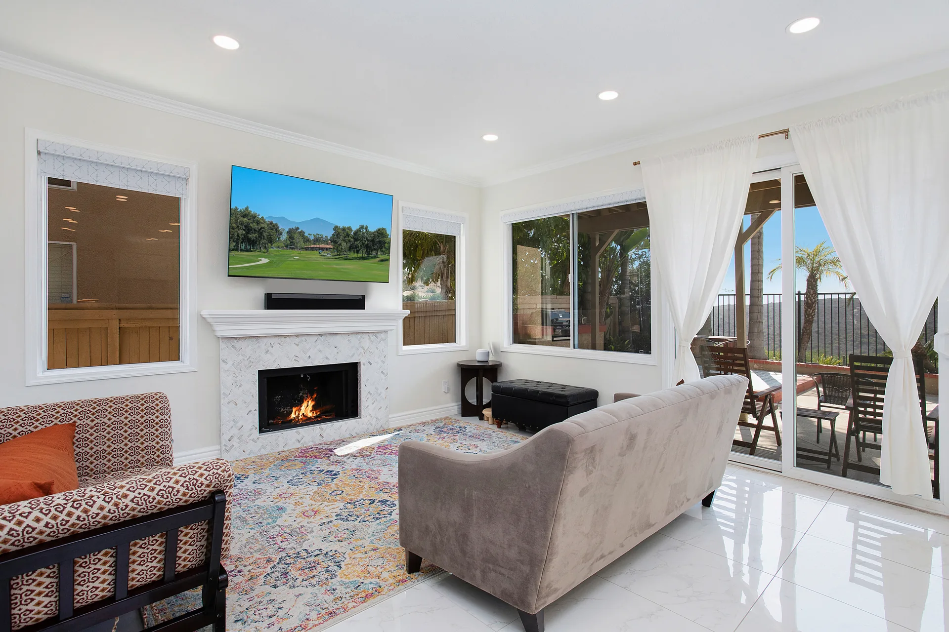 Custom home — family room with fireplace and media wall, Aliso Viejo, Avorino